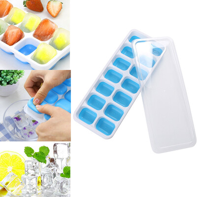 

Gobestart 1 Pc Covered Ice Cube Tray Set With 14 Ice Cubes Molds Flexible Rubber Plastic