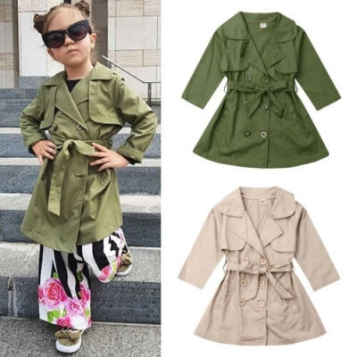 

New Girls Long Trench Coat Double Breasted Quilted Button Up Kids Autumn Jackets