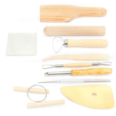 

Greensen 10PCS Pottery Clay Tools Multiple-Functional Metal Wooden Carving Kit DIY Tool