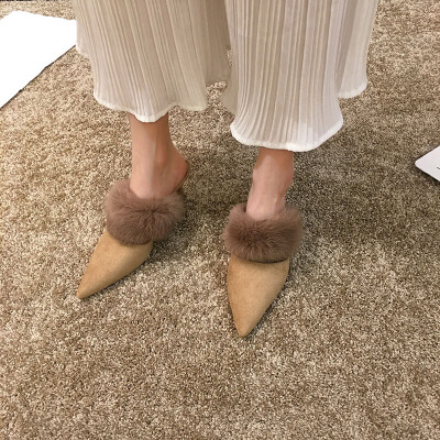 

Sandals women wear autumn Korean version of pointed semi-slippers fashion high heels with Joker Mao Mao shoe trend