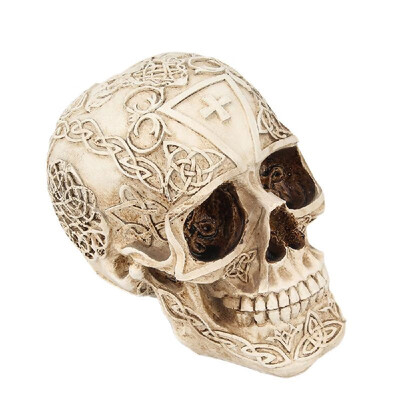 

Carved Resin Human Skull Skeleton Model Statue with Pattern Home Office Halloween Decoration Ornaments
