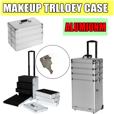 

4-in-1 Rolling Makeup Case Box Cosmetic Organizer Travel Large Beauty Storage US