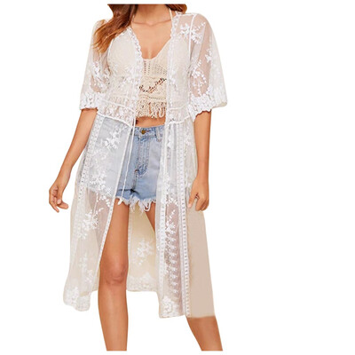 

Toponeto Fashion Women Lace Shirt Cardigan Half Sleeve Embroidery Leisure Thin Coat