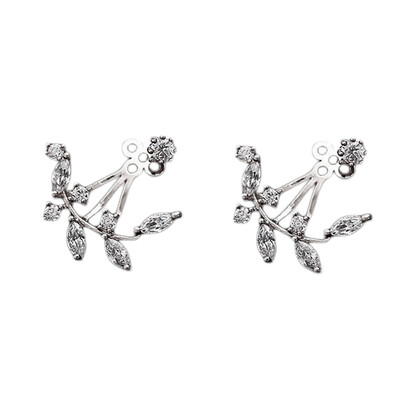 

New Fashion Women Lady Crystal Leaf Ear Jacket Earrings Gold Plated Back Cuff Stud Earring Jewelry Accessories
