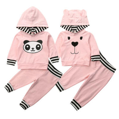

Newborn Baby Girl Clothes Cute Bear Hooded Tops Stripe Pants Leggings Outfits UK