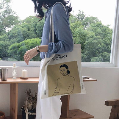 

Simple Series Korean Simple Package Canvas Bag Women Girl Canvas Handbag Japanese Literary One Shoulder Bag Teenager Shopping Tote