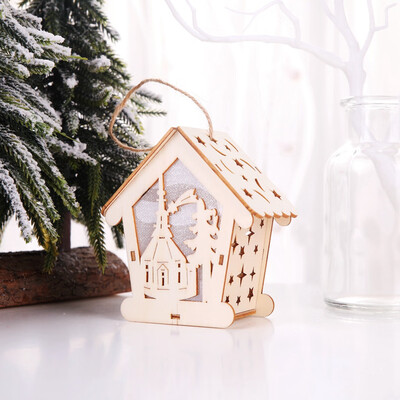 

Siaonvr Christmas Decoration Luminous Wooden House Christmas Tree Ornaments DIY Gift