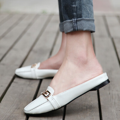

Single shoes female spring&summer models square head low heel fashion metal decorative shoes a pedal lazy shoes casual square with womens shoes