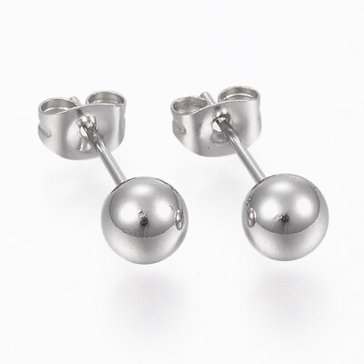 

304 Stainless Steel Ball Stud Earrings Stainless Steel Color 7mm Pin 08mm