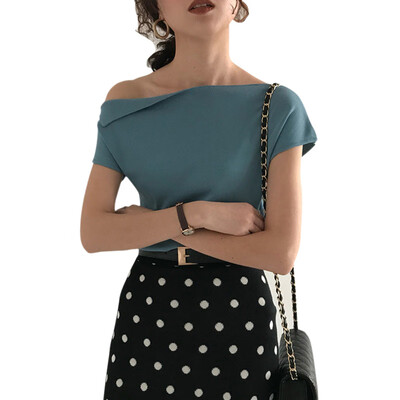 

Women Solid Color Tshirt Summer Top Female Irregular Casual Short-sleeved T-shirt Cotton T Shirt Sexy Slim Fit Tops
