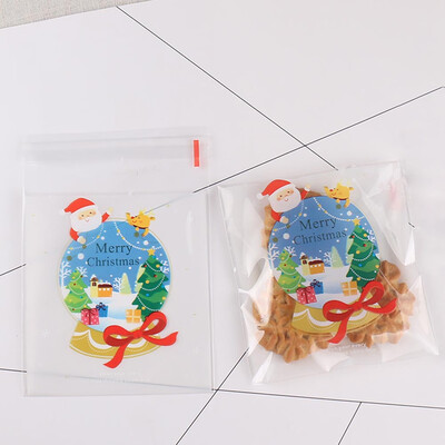

100Pcs New Christmas Santa Claus Baking Package Biscuit Bag Candy Bag Cookie Bag Snowman Plastic Seal Bag Self-Adhesive Bag