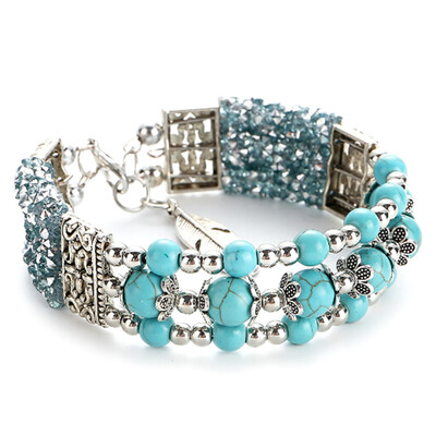 

Retro Shiny Turquoise Rhinestone Silver Flanging Bracelet Fashion Girls Jewellery Festival Gift