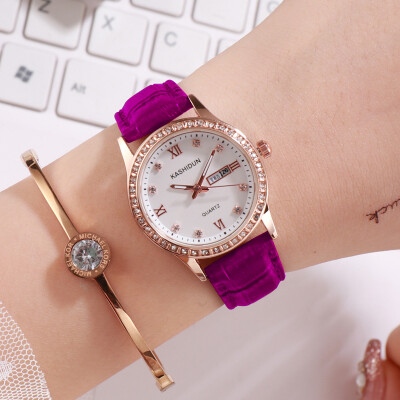 

New authentic minimalist watches waterproof Caseton calendar for girls Korean leather diamond luminous Shi Ying watches