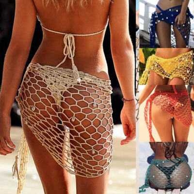 

2019 Sexy Women Crochet Fishnet Bikini Cover Ups Shell Beach Scarf Mesh Swimwear