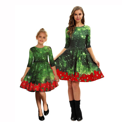 

Tailored Women Fashion Mom Me Long Sleeve 3D Print Christmas Xmas Dress Clothes