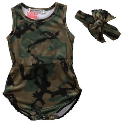 

Toddler Baby Girl Camo Bodysuit Romper Jumpsuit kids One-Pieces 2PCS Outfits 0-24M