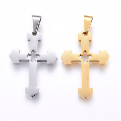 

304 Stainless Steel Pendants with Hollow Cross Mixed Color 30x20x22mm Hole 7x4mm