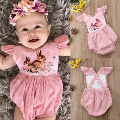 

2018 Newborn Baby Girl Bodysuit Romper Floral Rabbit Outfit Summer Pink Clothes