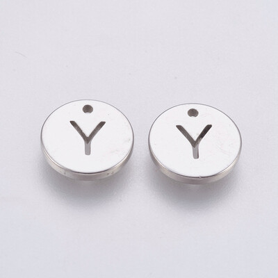

304 Stainless Steel Charms Flat Round with Letter Stainless Steel Color LetterY 10x1mm Hole 1mm