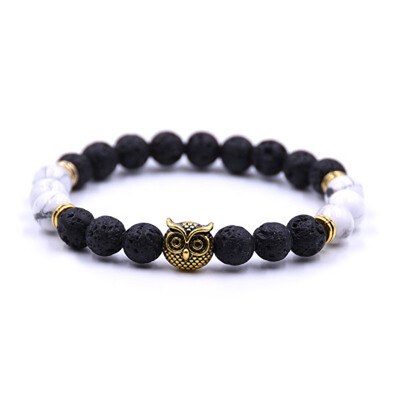 

New Owl Natural Stone Beads Bracelet Bangle for Men Women Stretch Lava Stone Jewelry Fashion Accessories for Lovers