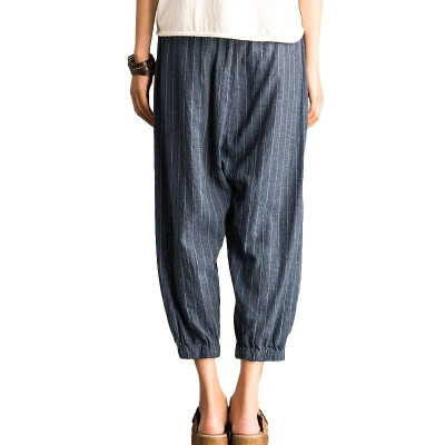 

Fashion Women Stripe Ankle-length Harem Pants High Waist Loose Casual Trousers Streetwear Blue