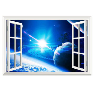 

3D PVC Waterproof Self-Adhesive Fake Window Planet Wall Sticker DIY Decals