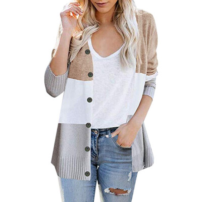 

Toponeto Womens Long Sleeve Color Block Button Casual Knitted Outerwear Cardigan Sweater