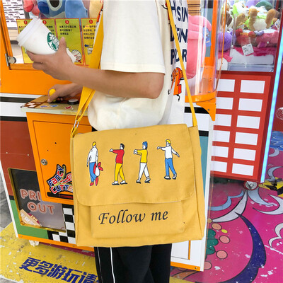 

Canvas Baggage Girls One Shoulder Ins Slant Dual-purpose Student Japanese Harbour Graffiti Retro-Gusen Chic Port Wind Baggage