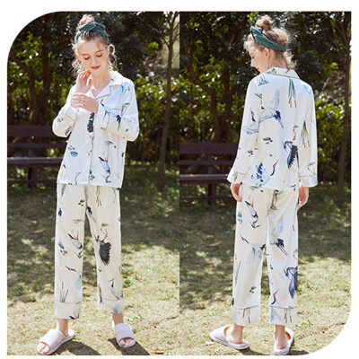 

Tailored Fashion Women Sleepwear Long Sleeve Printed Nightwear Satin Top Pants Sets