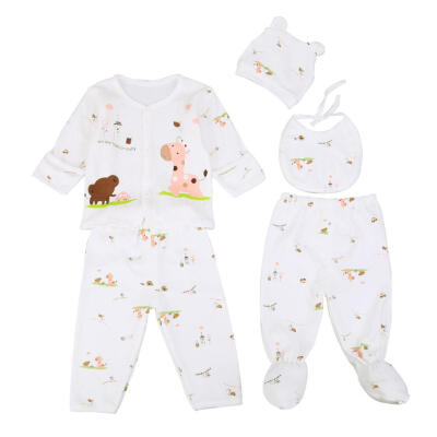 

Newborn Baby Underwear Set Cotton Cartoon Deer Tops Pants Hat Saliva Towel