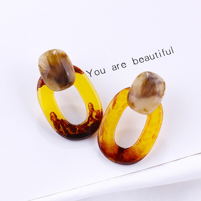

Flashbuy Acrylic Korean Resin Oval Drop Earrings For Women Geometric Acetic Acid Statement Earrings Wooden Party Jewelry