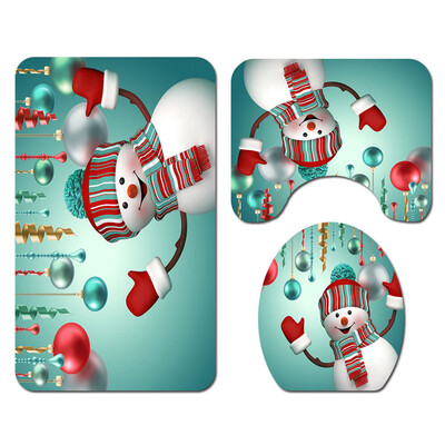 

Santa Claus Bathroom Mat Lid Toilet Cover Rugs Set Christmas Home Decorstion
