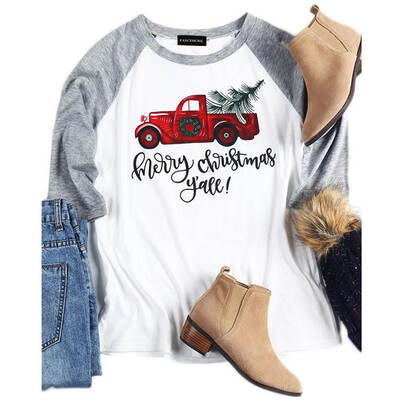 

Women Christmas Long Sleeve Shirt Marry Christmas Tree Printing Casual Tops