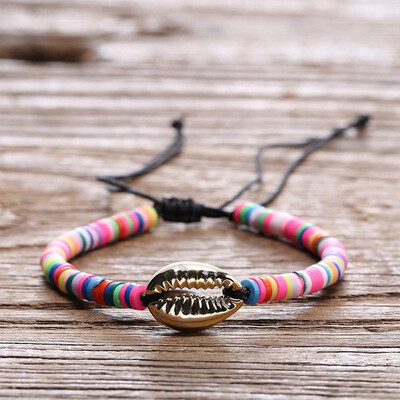 

8 Colors Handmade Shell Charm Bracelets Bangles Adjustable Braided Rope Resin Bracelets For Women Girls Summer Jewelry
