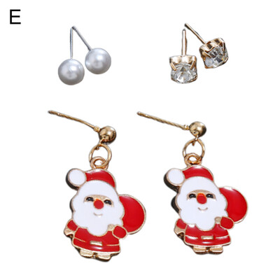 

3 Pairs Christmas SnowmanElkBellSanta Claus Pearl Beads Stud Earrings Jewelry
