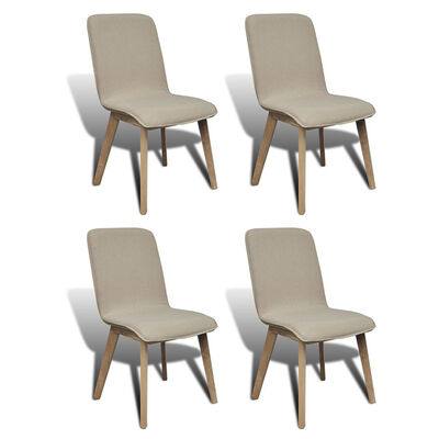 

Set of 4 Beige Fabric&Solid Oak Wood Dining Chair Indoor