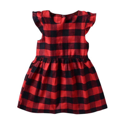 

Cute Baby Girls Plaid Print Flying Sleeve Dress O-neck Summer Kids Dresses