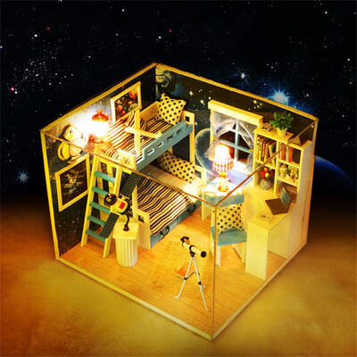 

YIWULADIY Christmas House Assemble Miniature Dollhouse LED Furniture Kit Xmas Gift