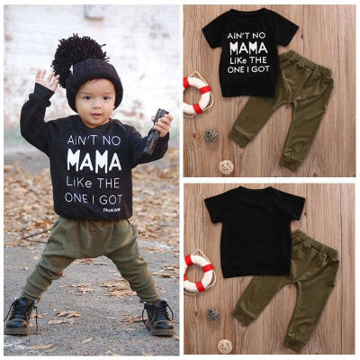 

2PCS Newborn Baby Boys Girls Short Sleeve Black T-shirtLong Pants Leggings Outfits Clothes