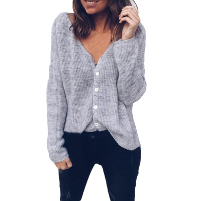

Nomeni Women Calsual Off Shoulder Button Reversible Cardigan Solid Knitting Blouse
