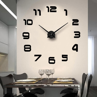 

3D Acrylic Mirror Wall Clock DIY Wall Decals Stickers with Quartz Movement Living Room Bedroom Decoration--Black