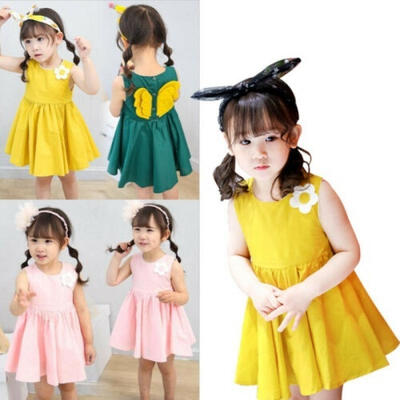 

Kids Baby Girl Dress Patchwork Wings Sleeveless Floral Party Sundress