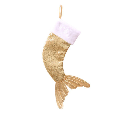 

DIY 18 Inch Christmas Party Gift Satin Sequins Fishtail Hanging Decor Stocking Candy Gift Holder Bag Xmas Tree Hanging Ornaments