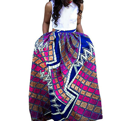 

Womens African Print Dashiki Long Maxi A Line Pocket Ball Gown High Waist Skirts