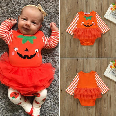 

Halloween Newborn Infant Baby Girl Clothes Romper Dress Orange Long Sleeve Bodysuit 0-24M