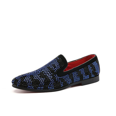 

British mens pointed leather shoes feet rhinestones casual shoes hair stylist fashion low mens shoes