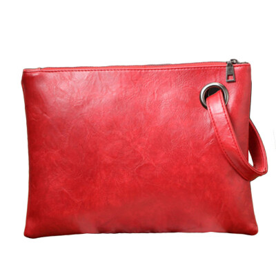 

Fashion Women Solid Color Faux Leather Wristlet Zipper Large Envelope Clutch Bag