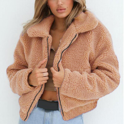 

Women Winter Warm Teddy Bear Fluffy Coat Fleece Fur Jacket Zip Up Outerwear Tops