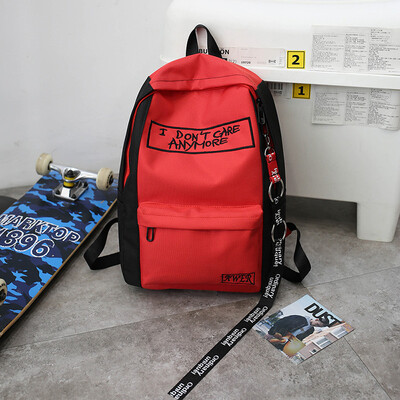 

Double-shoulder bag mens individual embroidered letter canvas street tide-style backpack bag14-inch computer bag