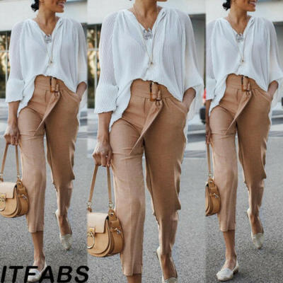 

Women Long Sleeve Loose Chiffon Blouse V Neck Casual Lady Office T-Shirts Tops